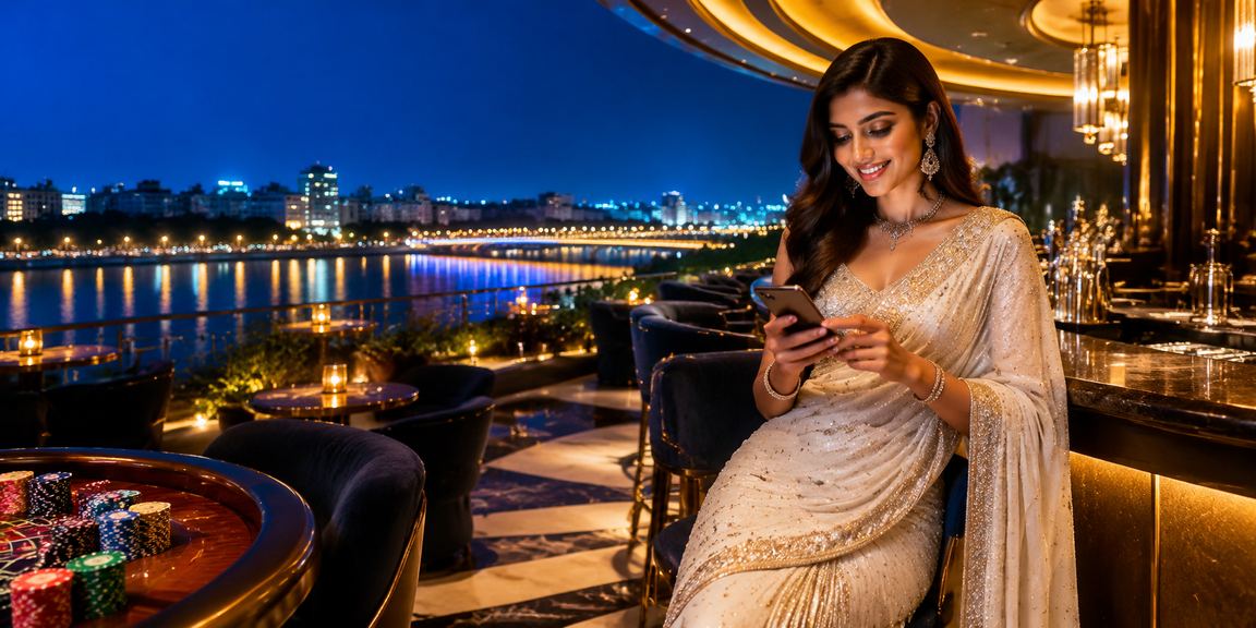 Scenic Ahmedabad riverfront in evening with casino gaming theme